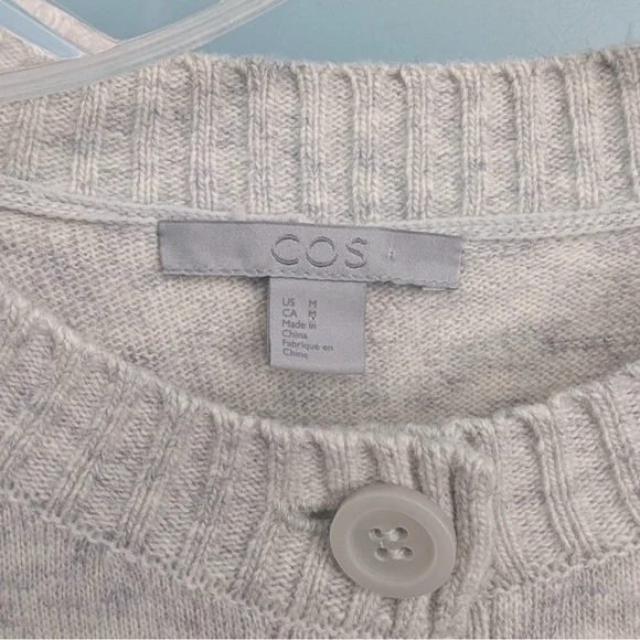 COS 100% Wool Light Gray Button-Front Cardigan - Picture 3 of 4